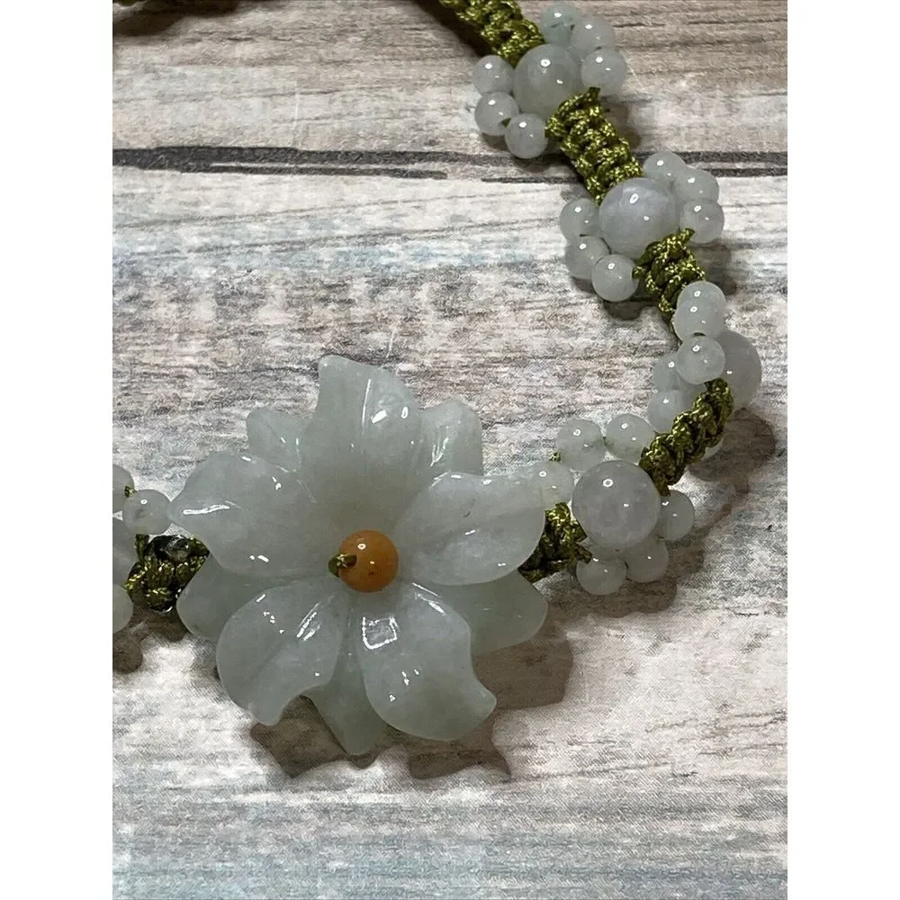 Jade Jadeite Flower Slide Bracelet Beads Cord Adjustable white yellow Green NWOT